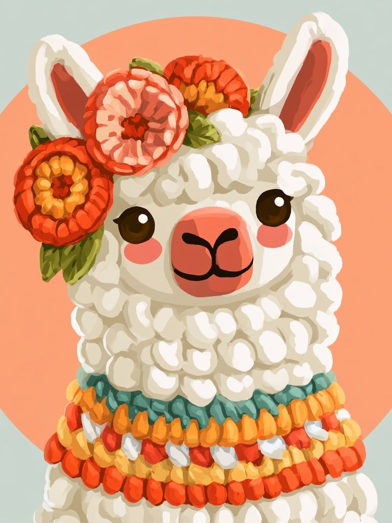 Floral Llama Illustration Poster. poster detail