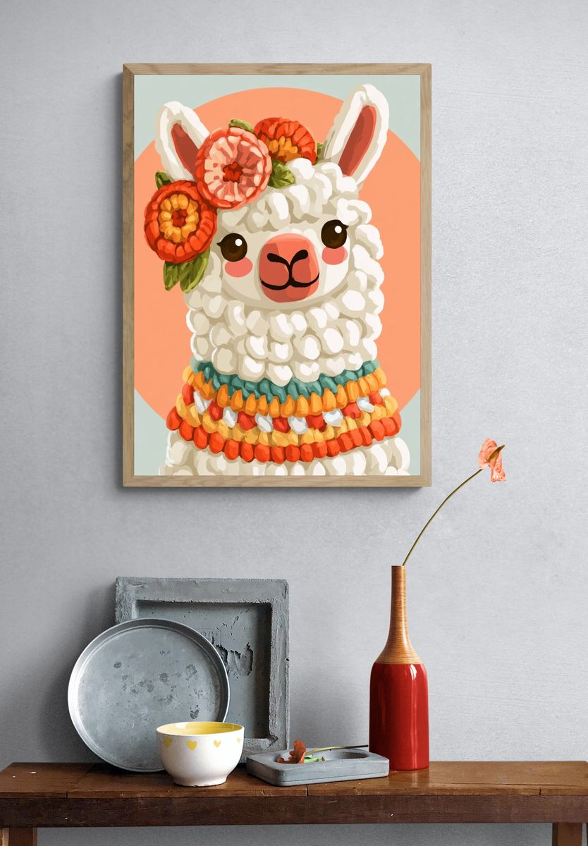 Floral Llama Illustration Poster. — room view 3