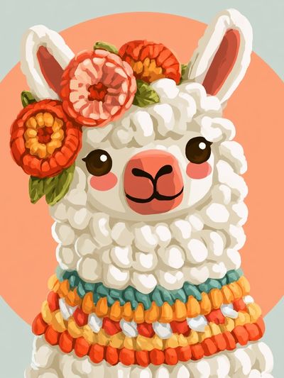 Floral Llama Illustration Poster.