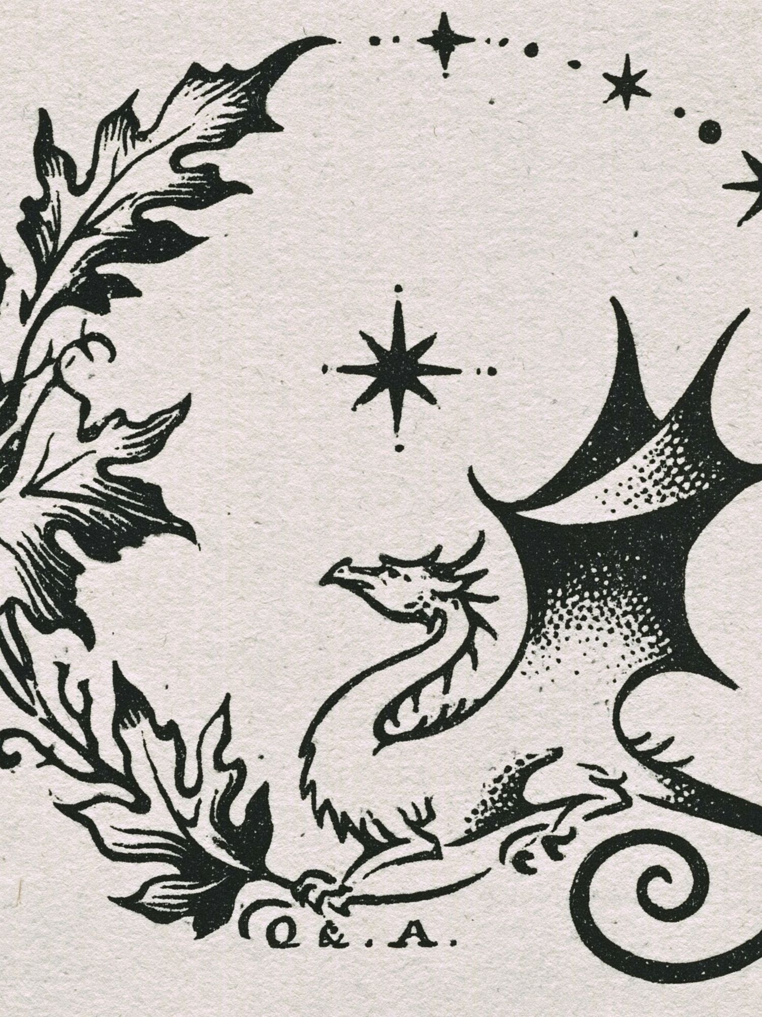 Dragon Moon Circle Typography Print. poster — illustration art