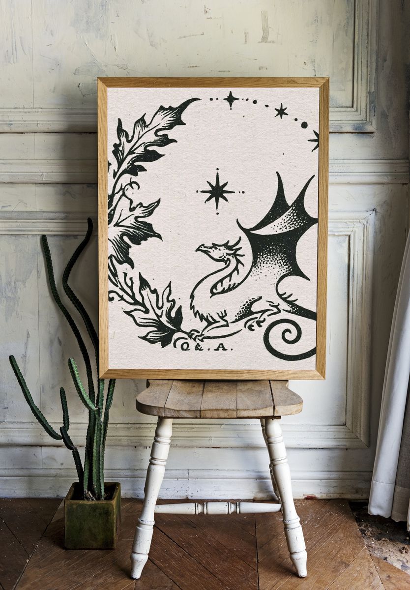 Dragon Moon Circle Typography Print. room preview