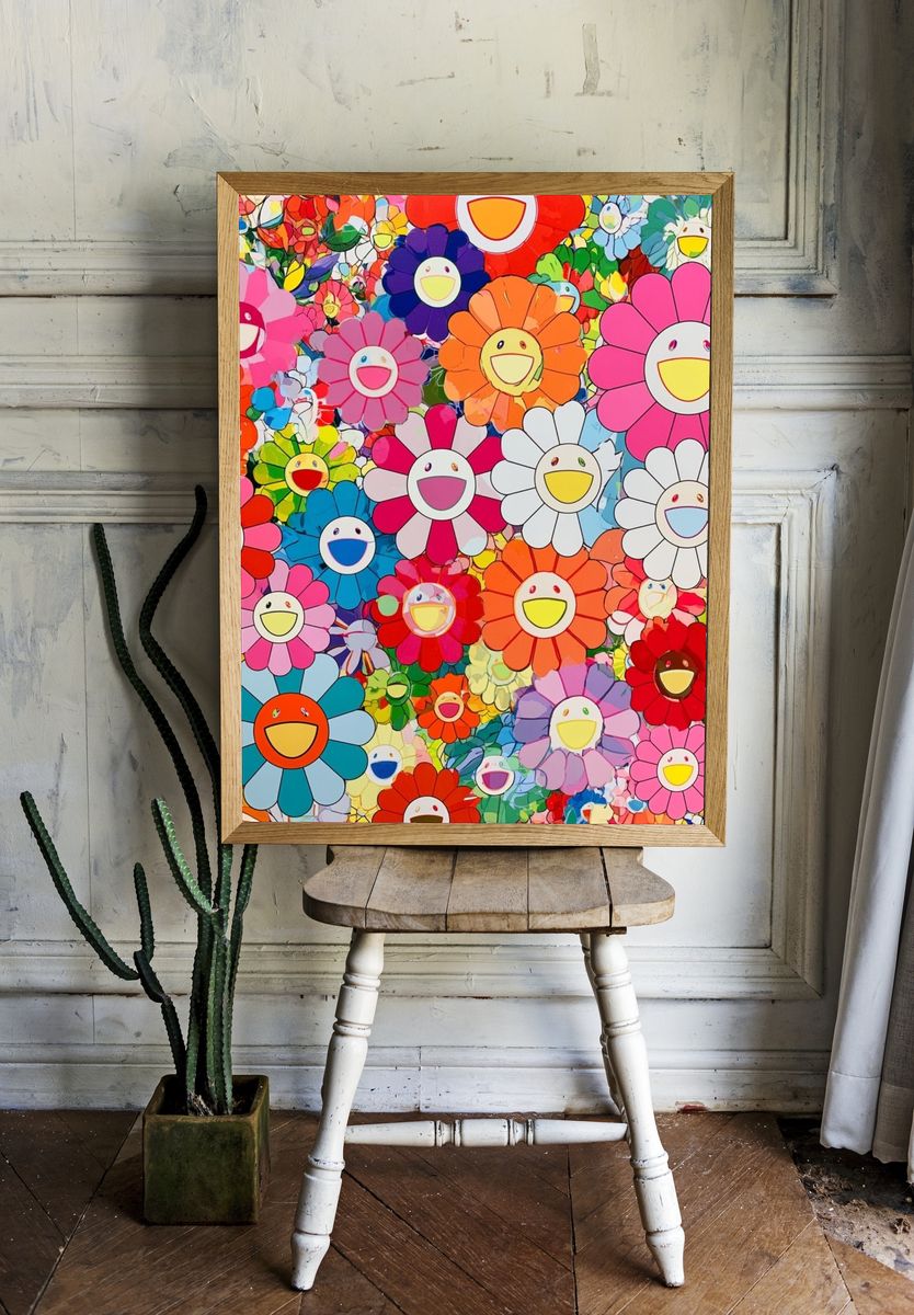 Smiling Flower Garden Illustration Poster. room preview