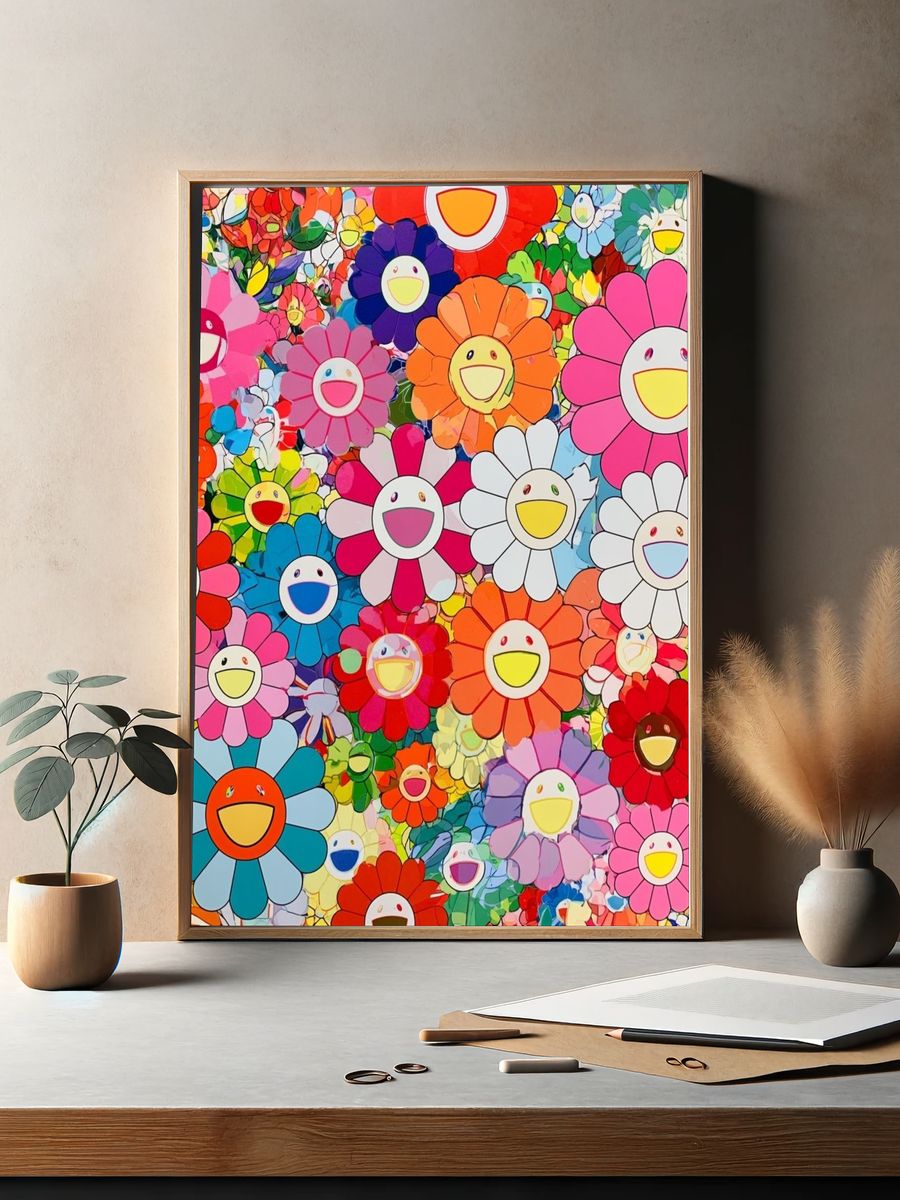 Smiling Flower Garden Illustration Poster. — room view 2