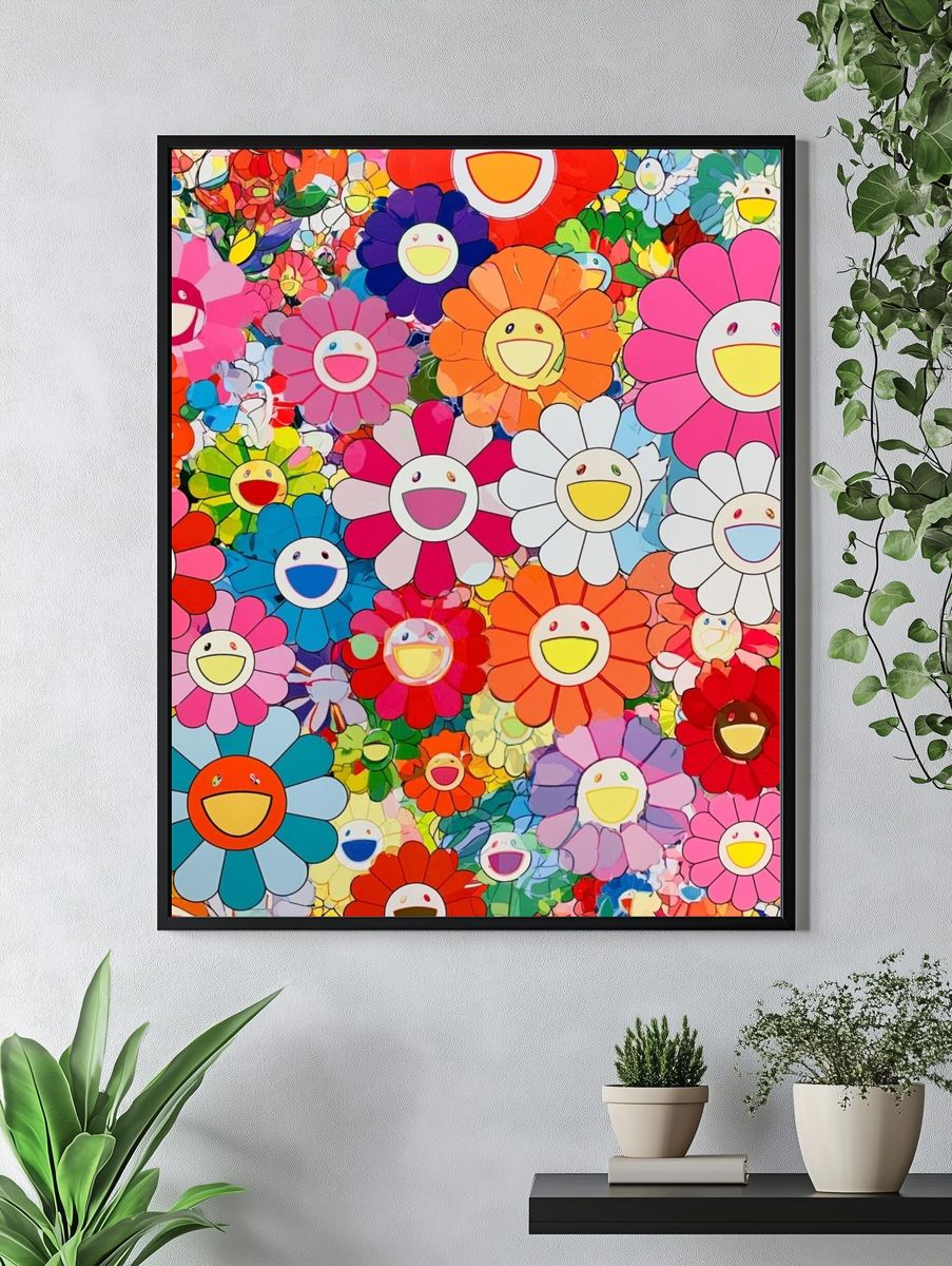 Smiling Flower Garden Illustration Poster. — room view 4