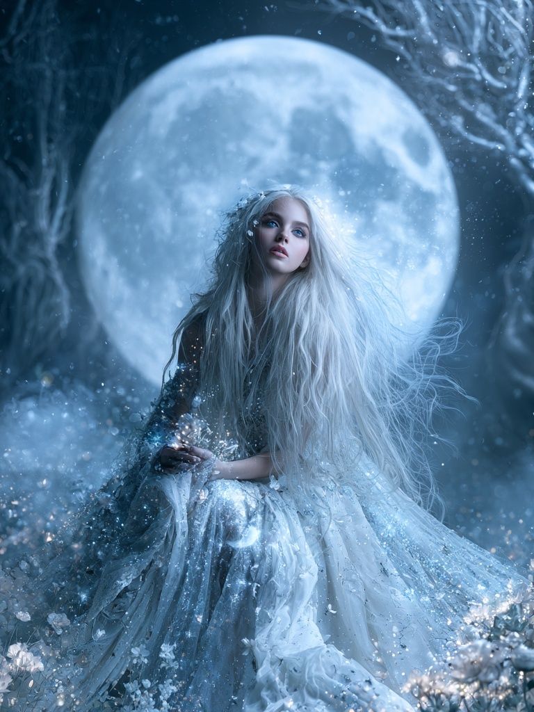 Moonlit Ice Queen Fantasy Print. poster detail