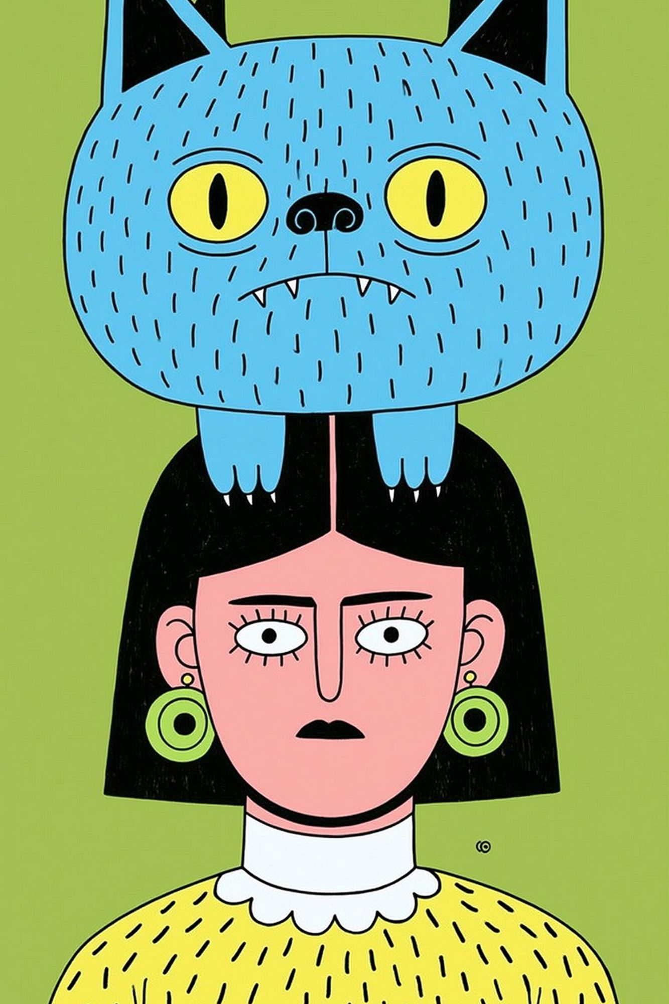 Cat Head Girl Illustration Poster. poster — illustration art