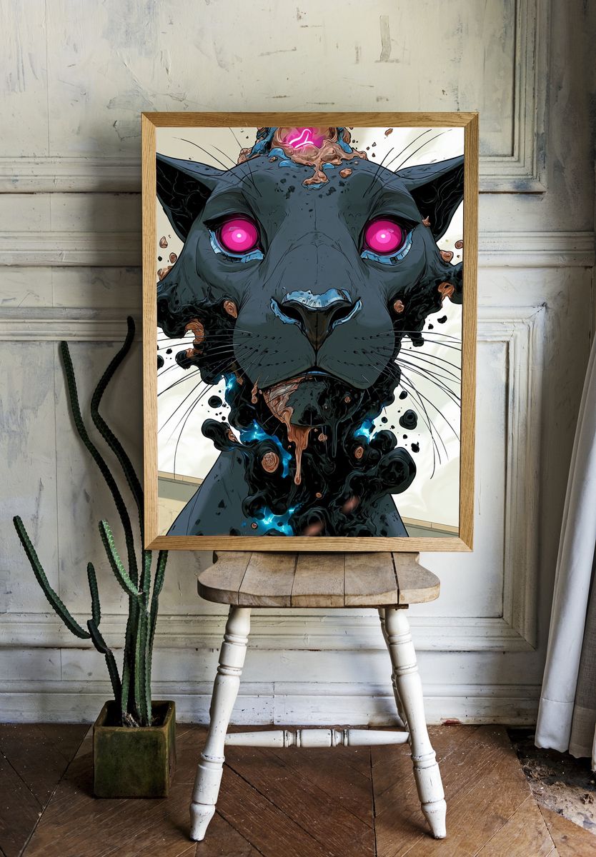 Neon Panther Digital Art Poster. room preview