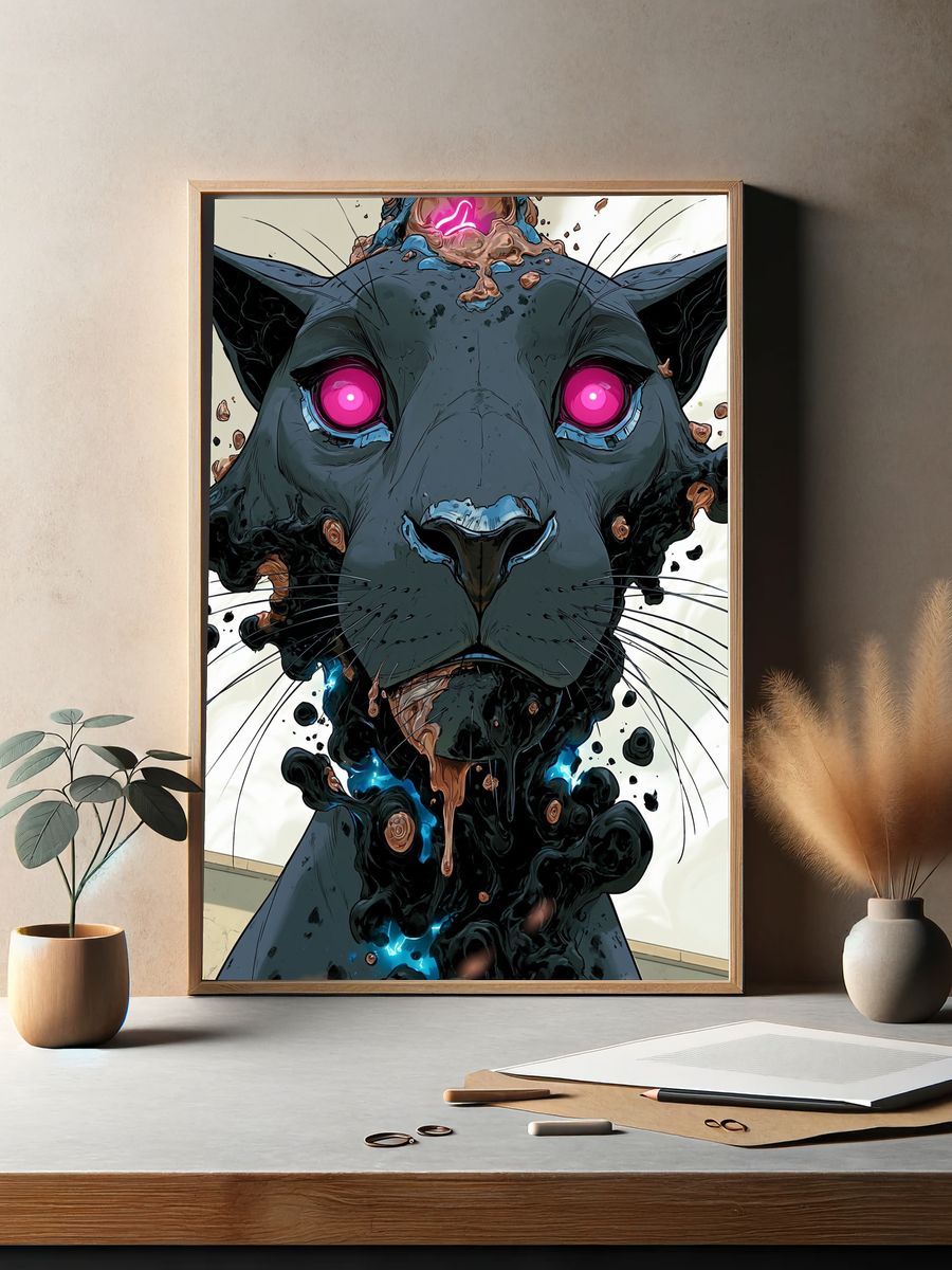 Neon Panther Digital Art Poster. — room view 2