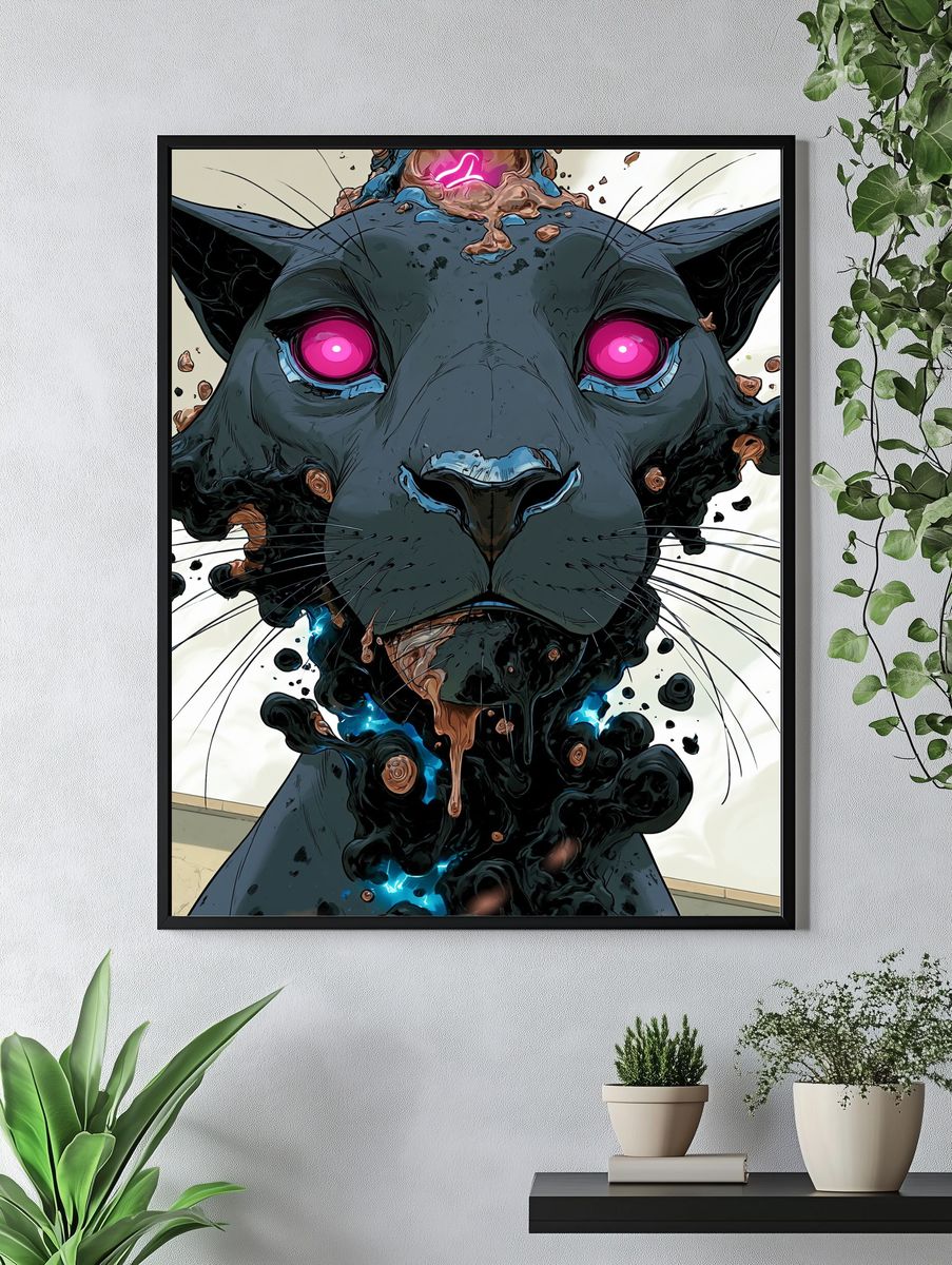 Neon Panther Digital Art Poster. — room view 4