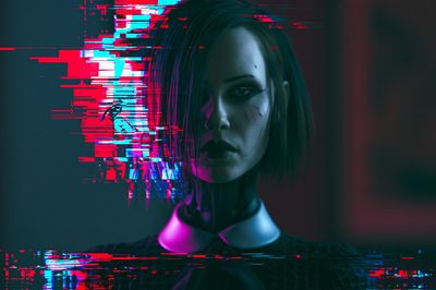 Glitch Cyberpunk Portrait Poster.