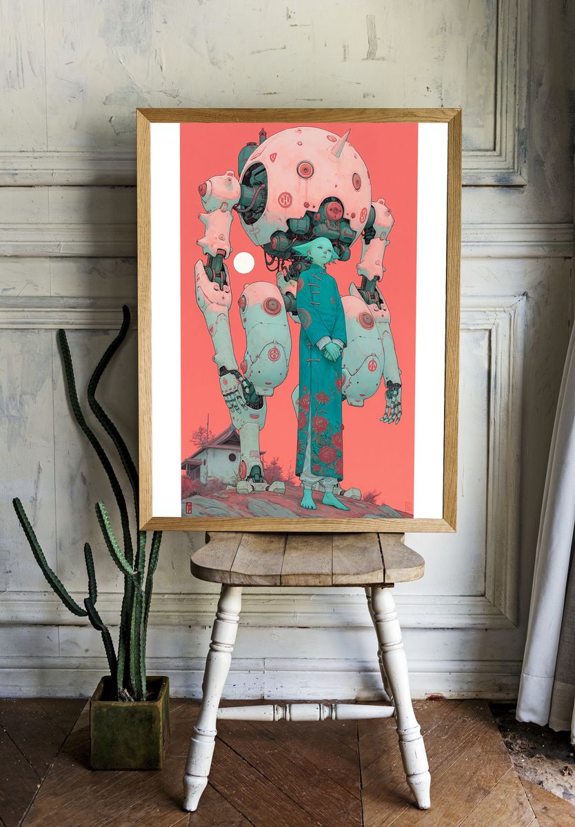 Mecha Guardian Digital Art Poster. room preview