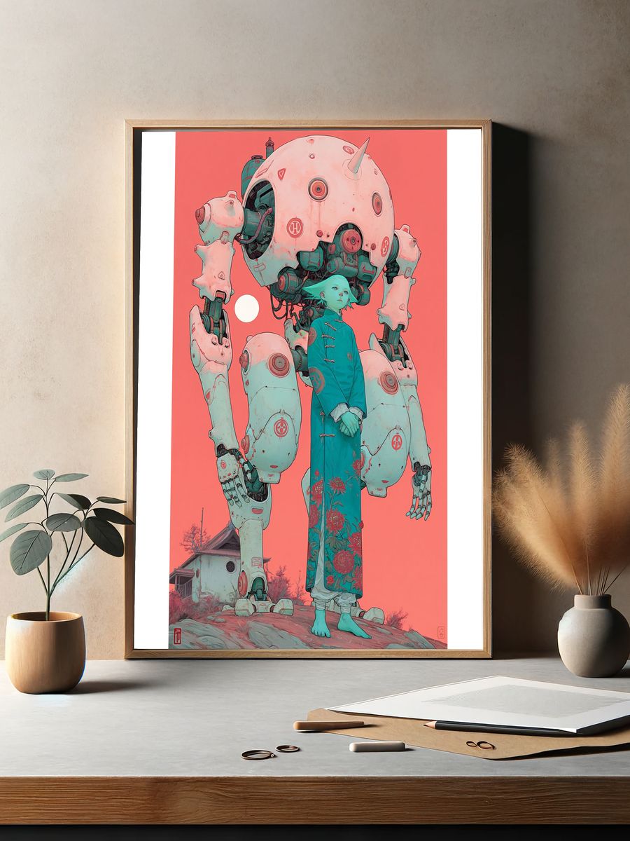 Mecha Guardian Digital Art Poster. — room view 2