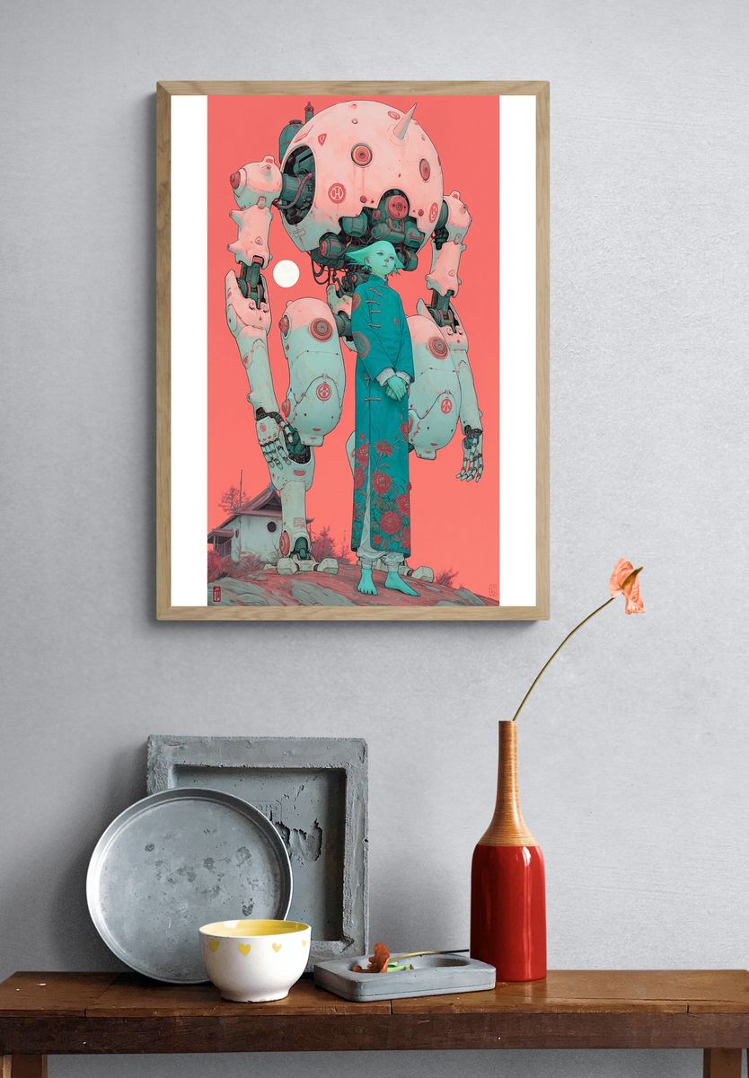 Mecha Guardian Digital Art Poster. — room view 3