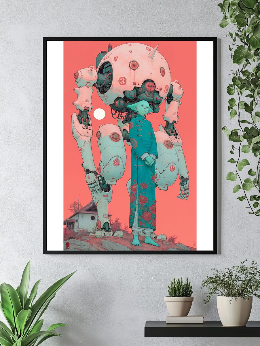 Mecha Guardian Digital Art Poster. — room view 4