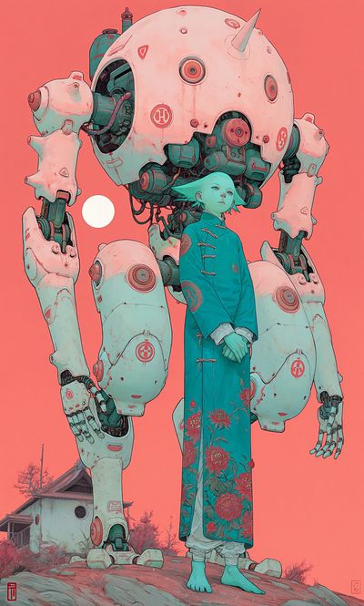 Mecha Guardian Digital Art Poster.