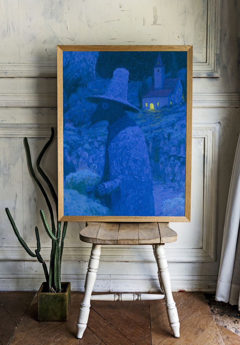 Moonlit Village Guardian Print. room preview