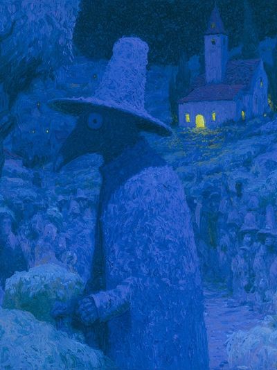 Moonlit Village Guardian Print. poster print