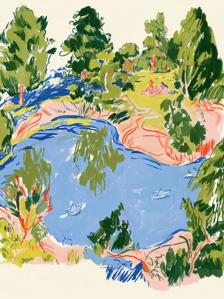 Lakeside Landscape Illustration Poster. poster detail