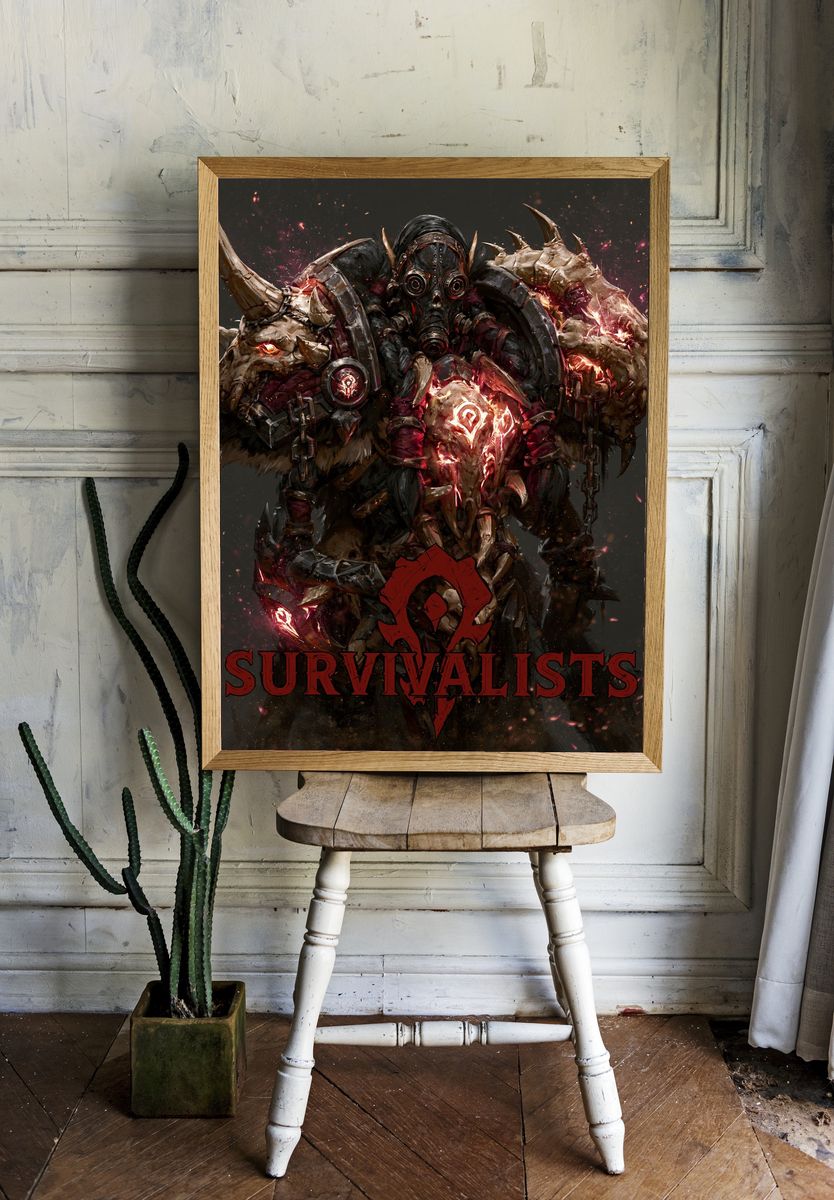 Survivalist War Mask Illustration Poster. room preview