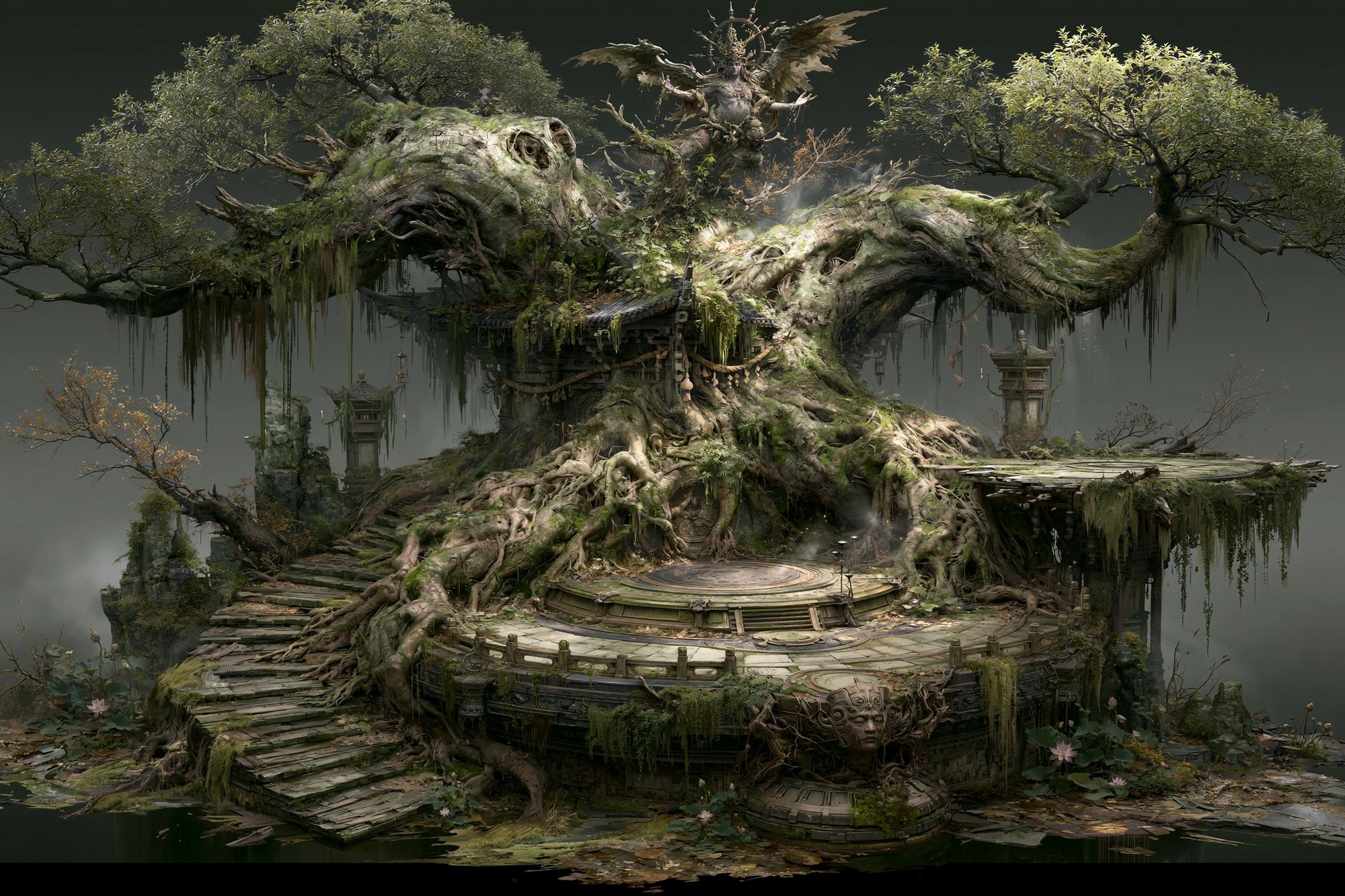 Ancient Tree Temple Digital Art Print. poster detail