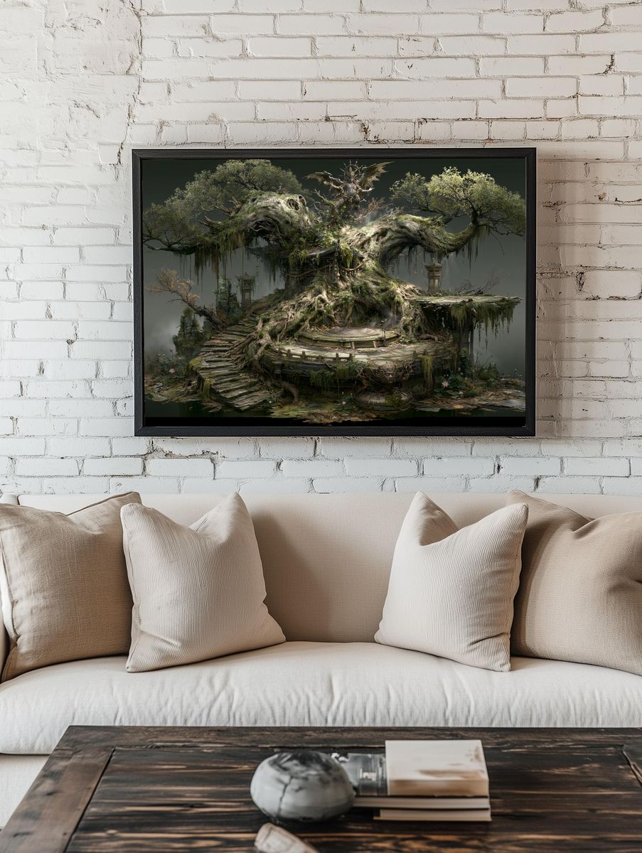 Ancient Tree Temple Digital Art Print. — room view 1