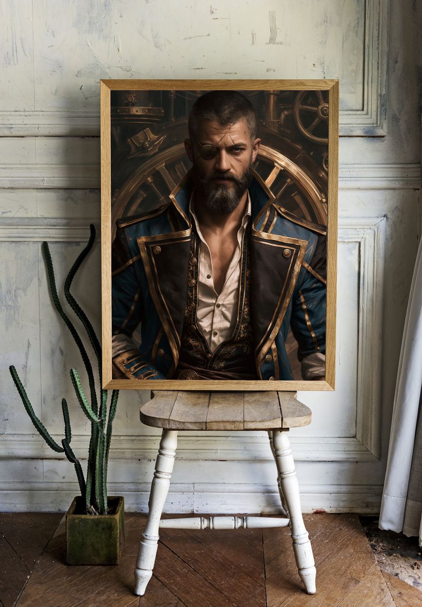 Steampunk Captain Portrait Print. room preview