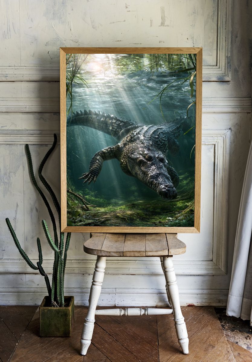 Underwater Crocodile Illustration Poster. room preview