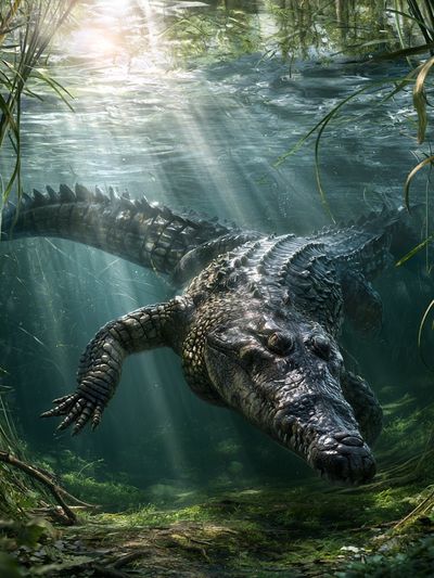 Underwater Crocodile Illustration Poster. poster