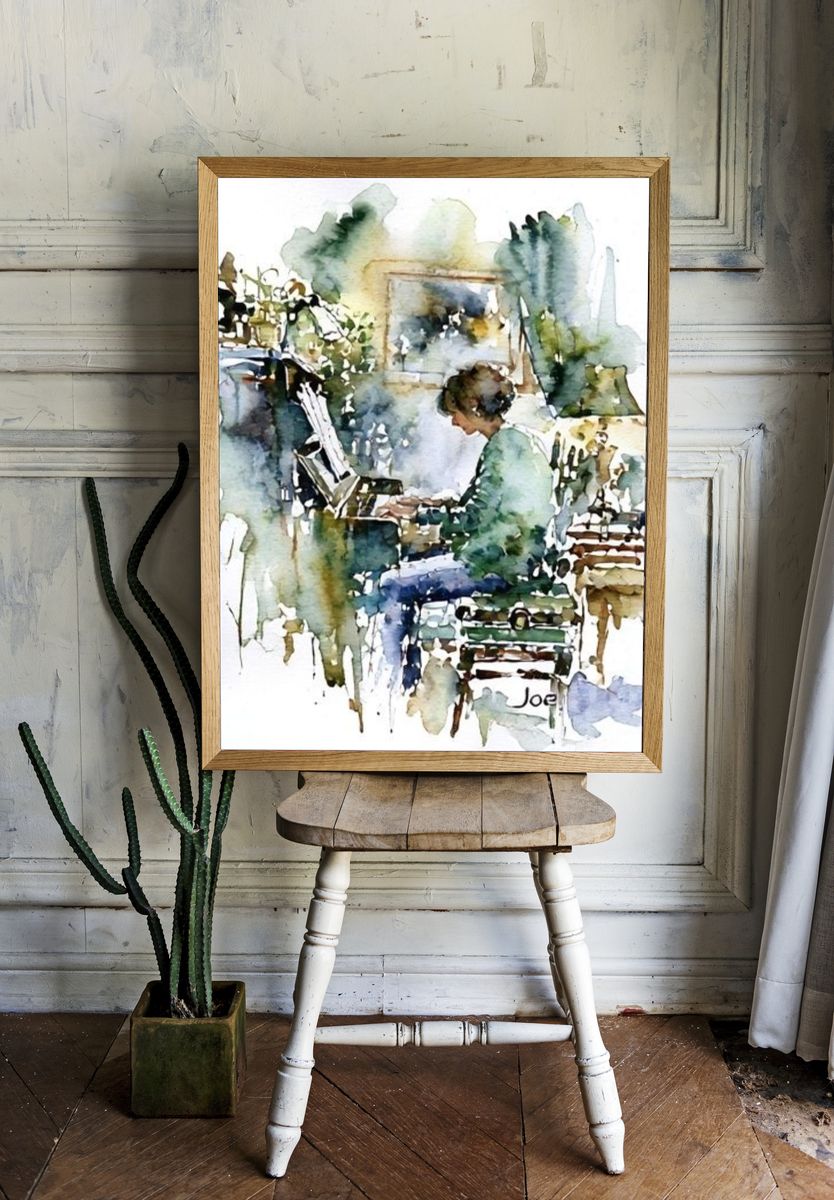Piano Practice Watercolor Poster. — room view 1