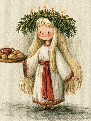 Girl with Bread Tray Watercolor Poster. poster detail