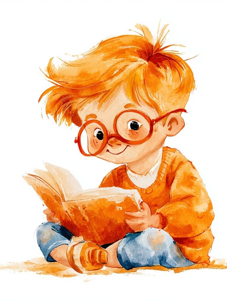 Reading Child Watercolor Print. poster — illustration art