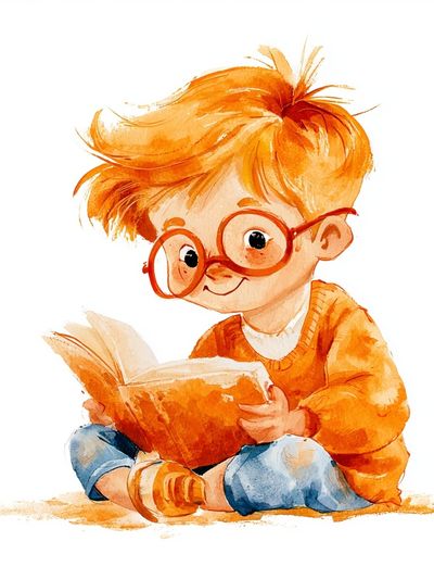 Reading Child Watercolor Print. poster