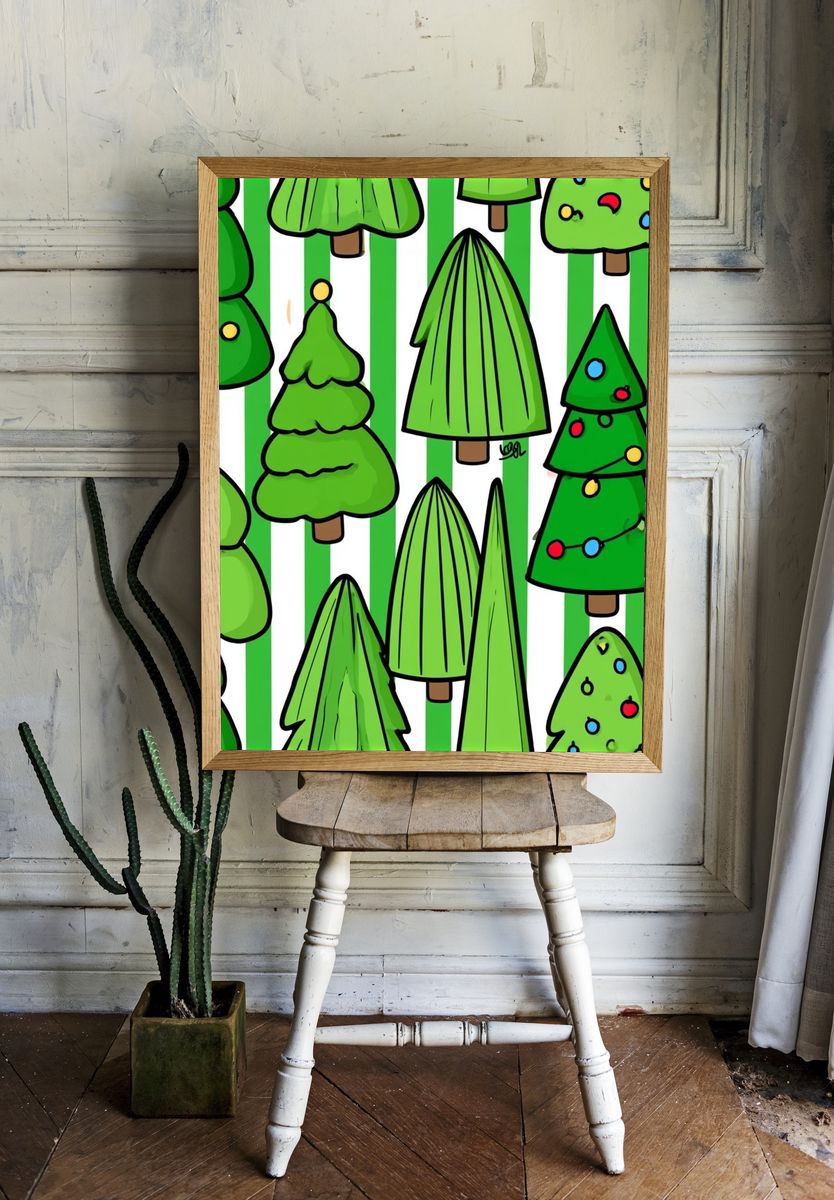 Christmas Trees Illustration Poster. — room view 1