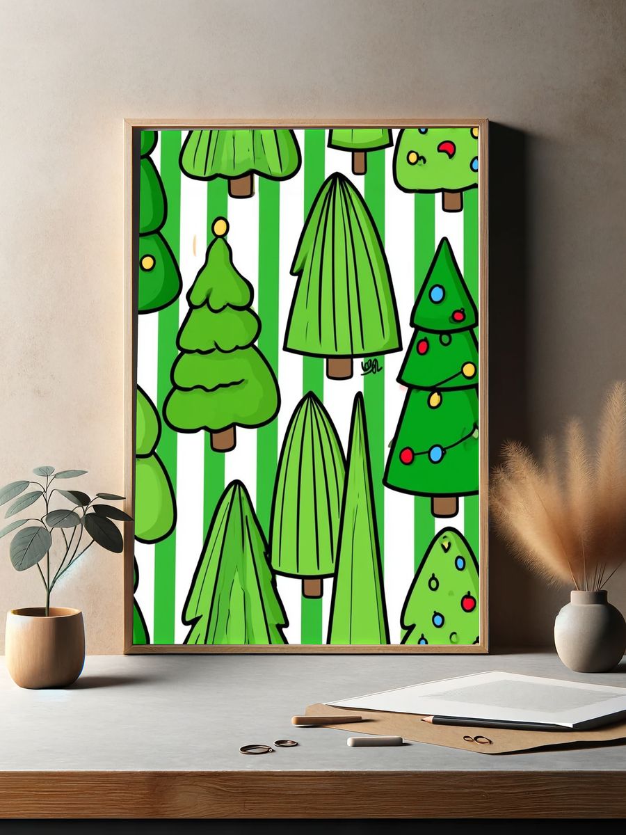 Christmas Trees Illustration Poster. — room view 2