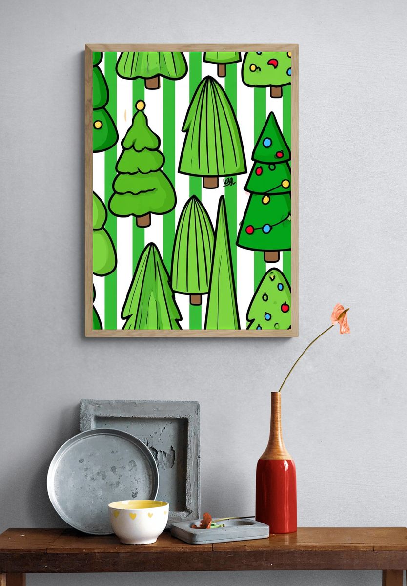 Christmas Trees Illustration Poster. — room view 3