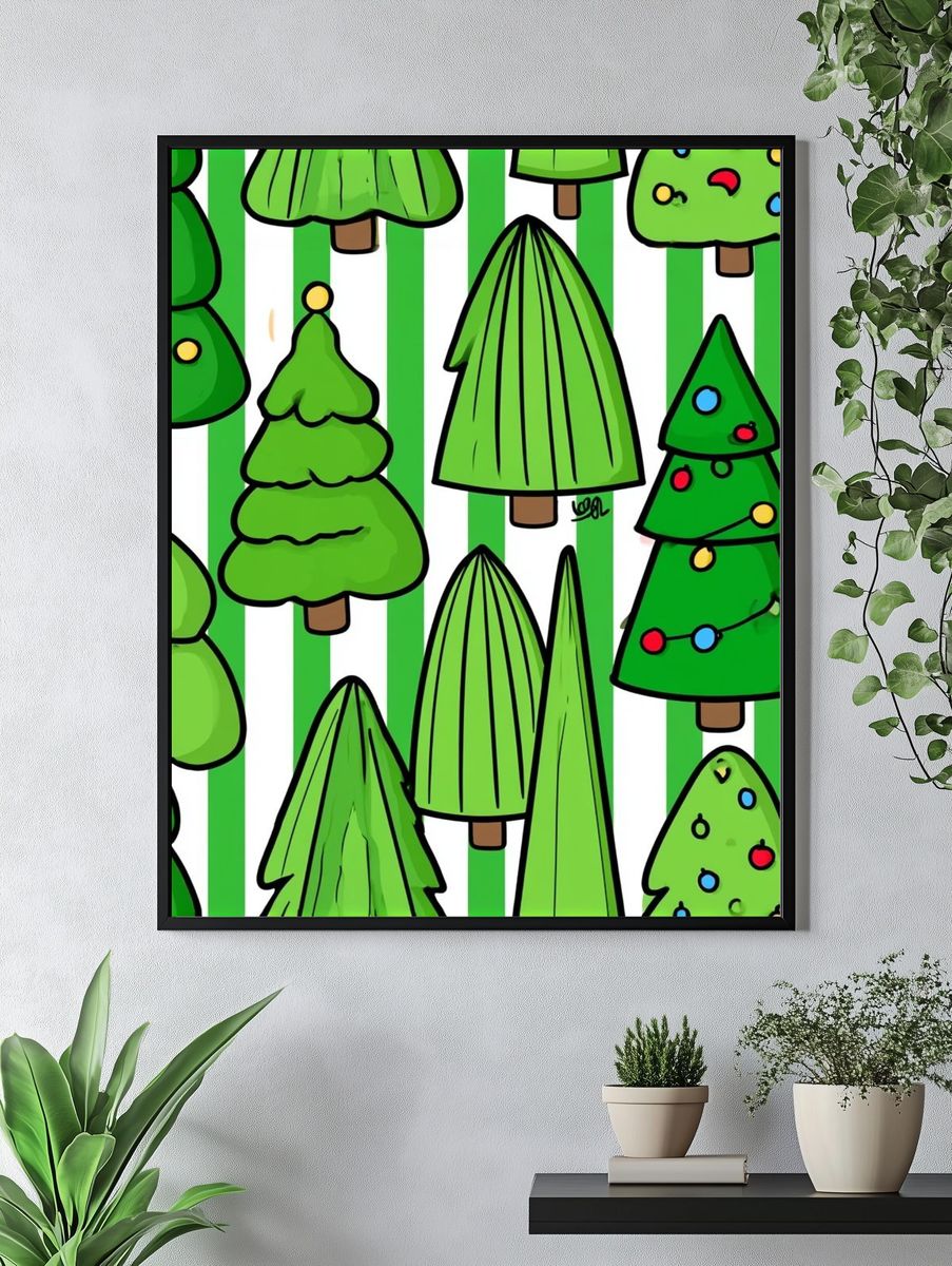 Christmas Trees Illustration Poster. — room view 4
