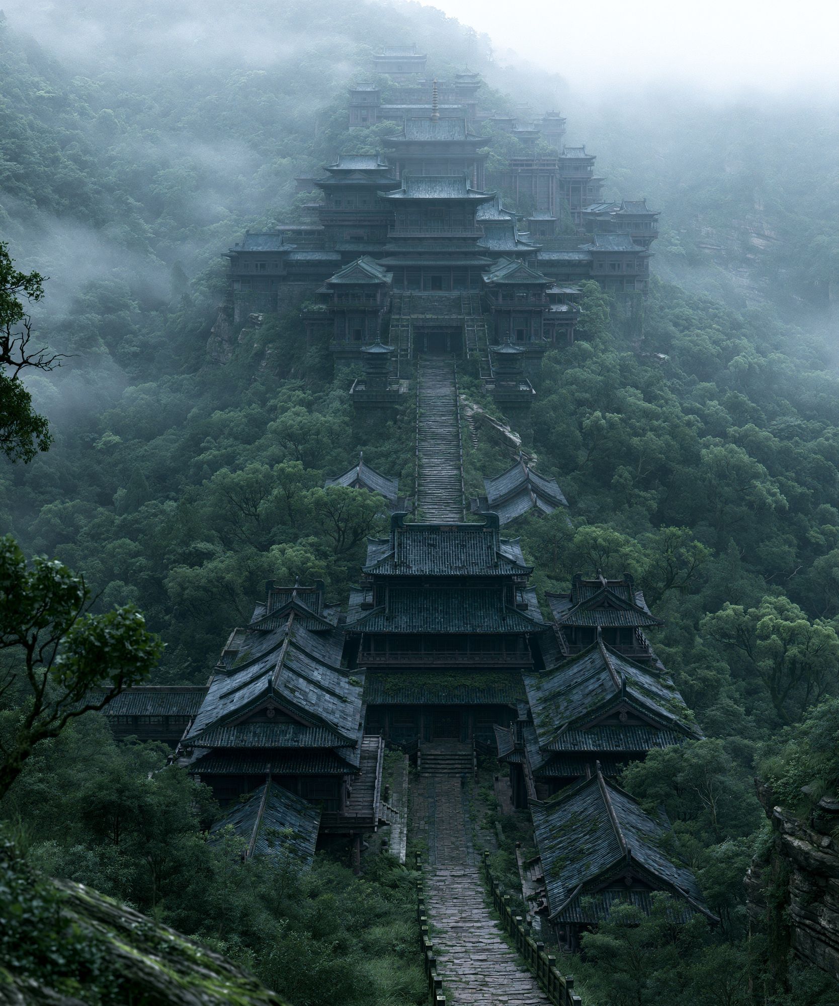 Misty Mountain Temple Print. poster detail