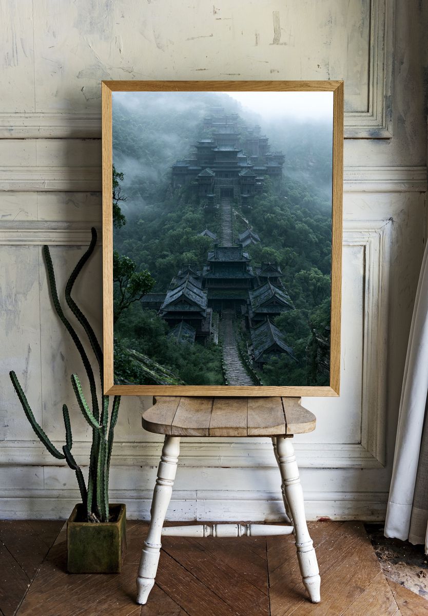 Misty Mountain Temple Print. — room view 1