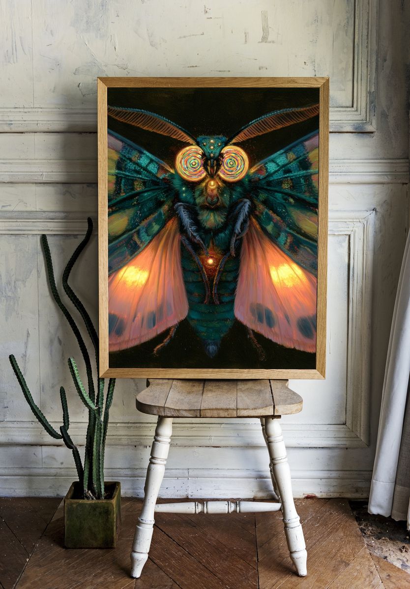 Psychedelic Moth Illustration Poster. — room view 1