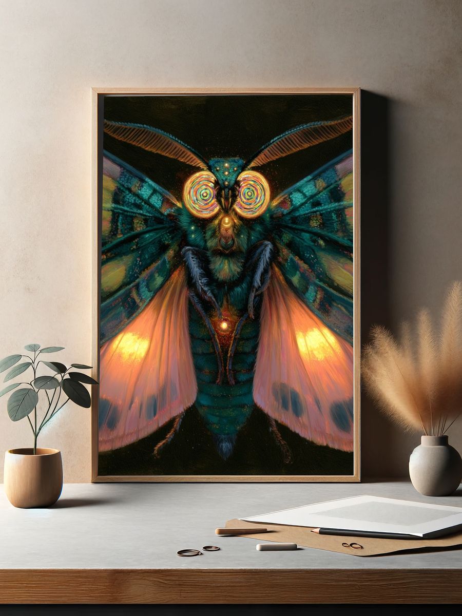Psychedelic Moth Illustration Poster. — room view 2