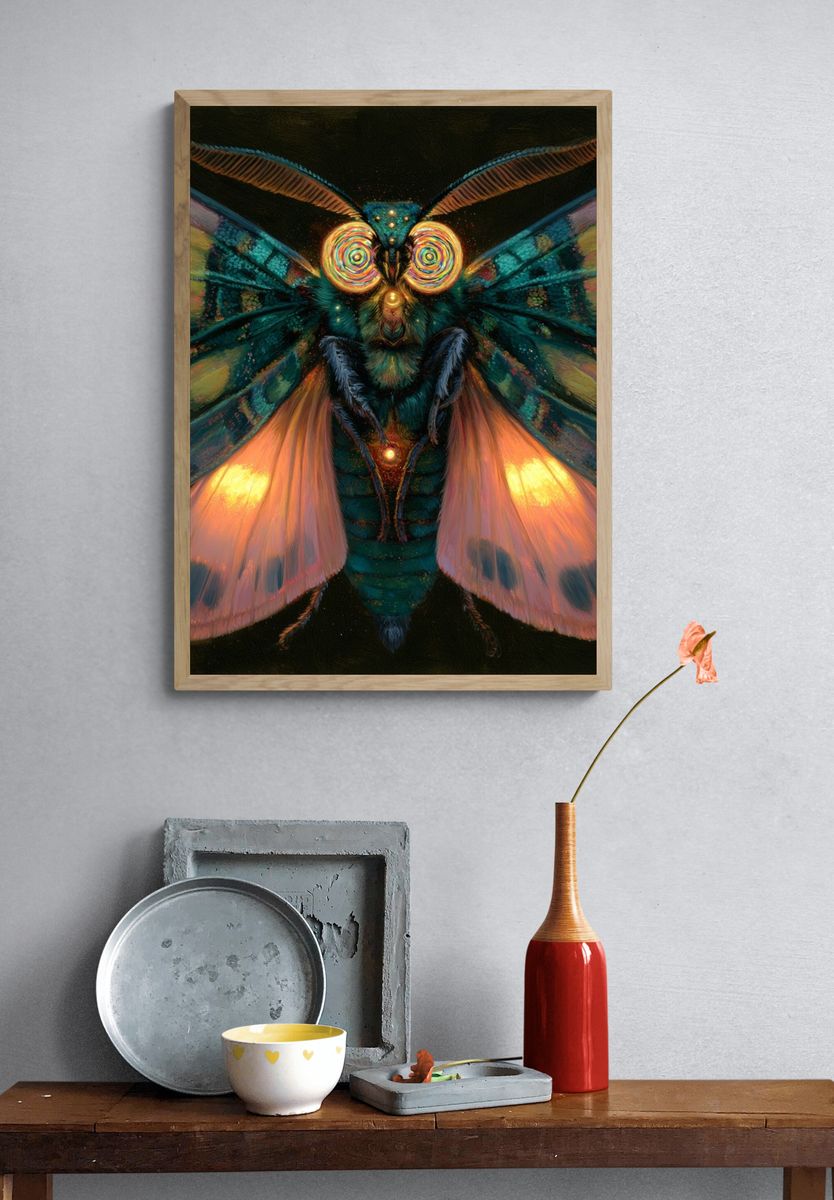 Psychedelic Moth Illustration Poster. — room view 3