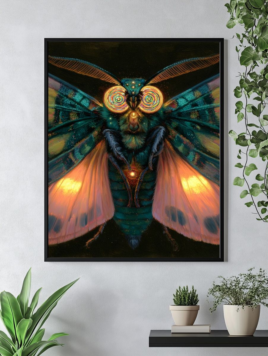 Psychedelic Moth Illustration Poster. — room view 4