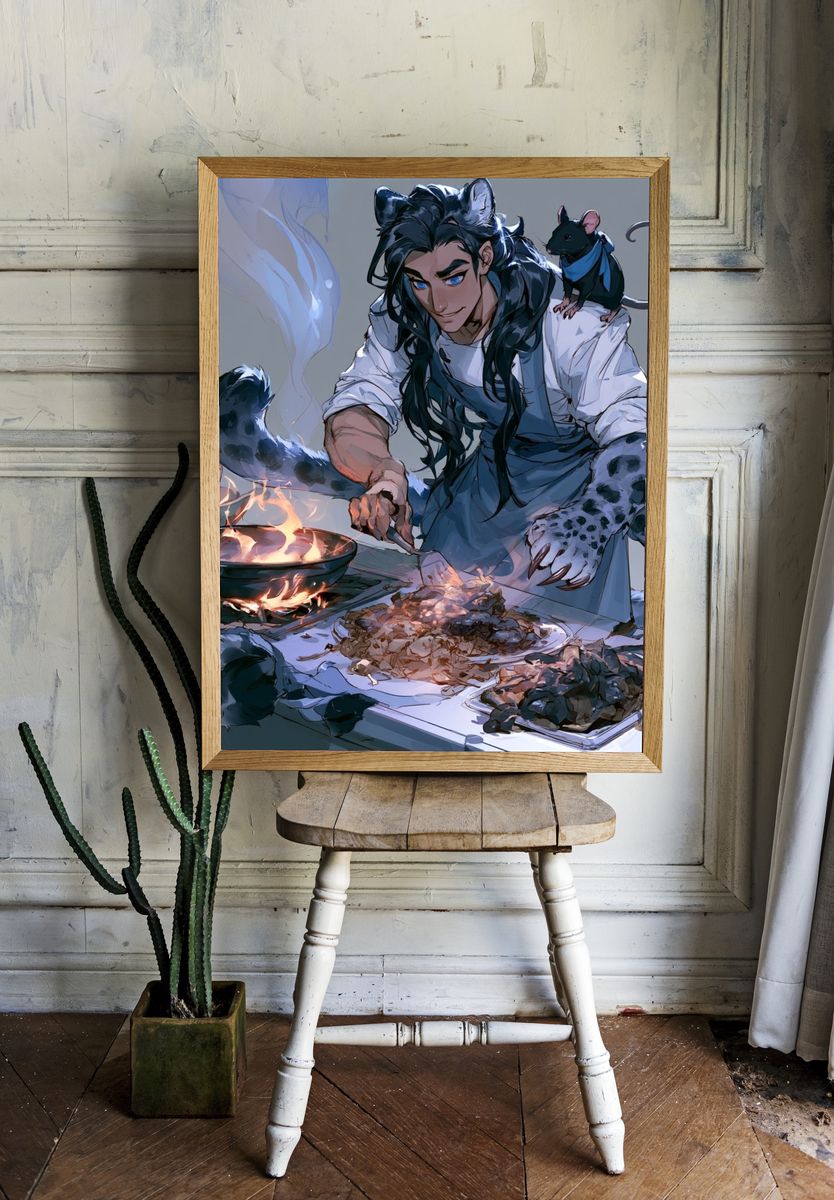 Fantasy Cat Chef Illustration Poster. room preview