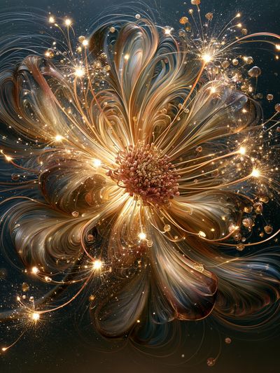 Golden Cosmic Flower Abstract Poster. poster