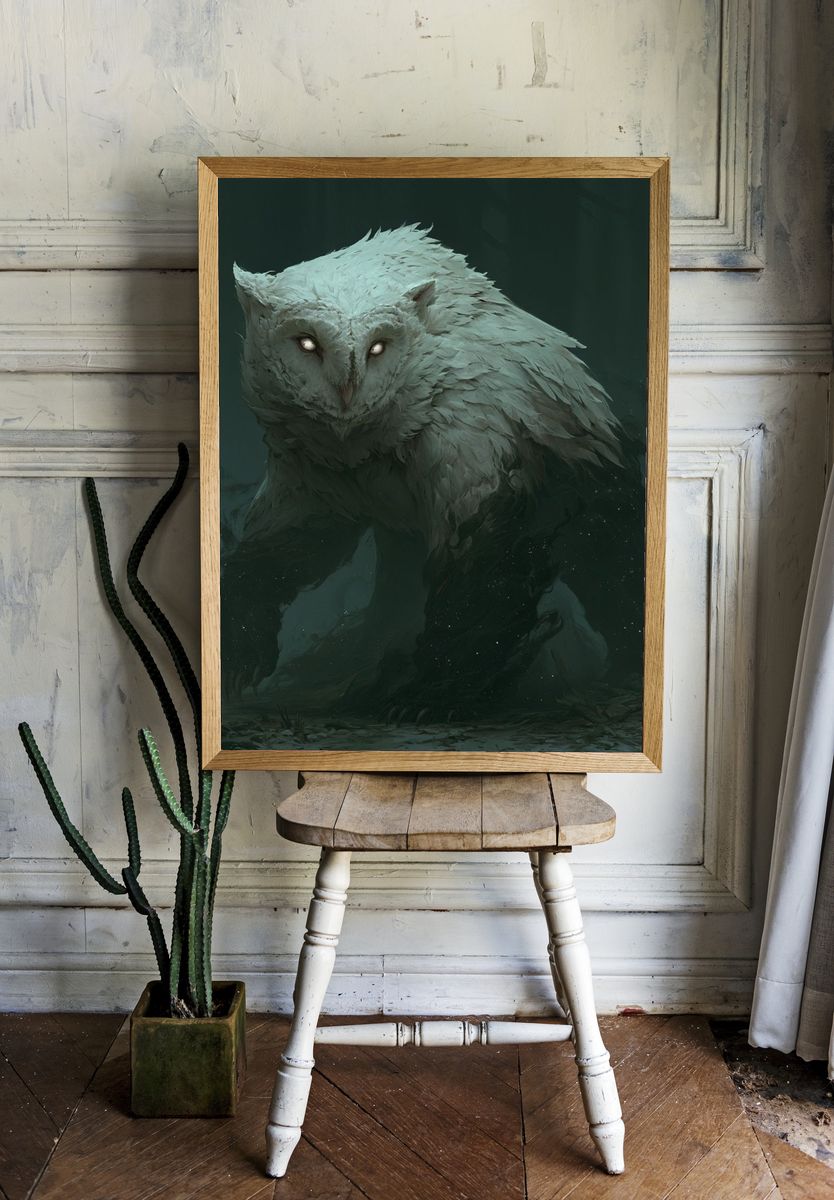 Ghost Owl Fantasy Illustration Poster. room preview