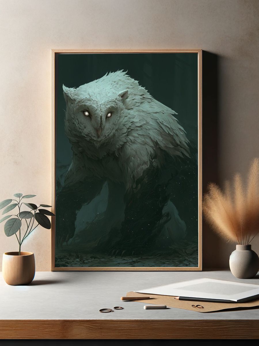 Ghost Owl Fantasy Illustration Poster. — room view 2