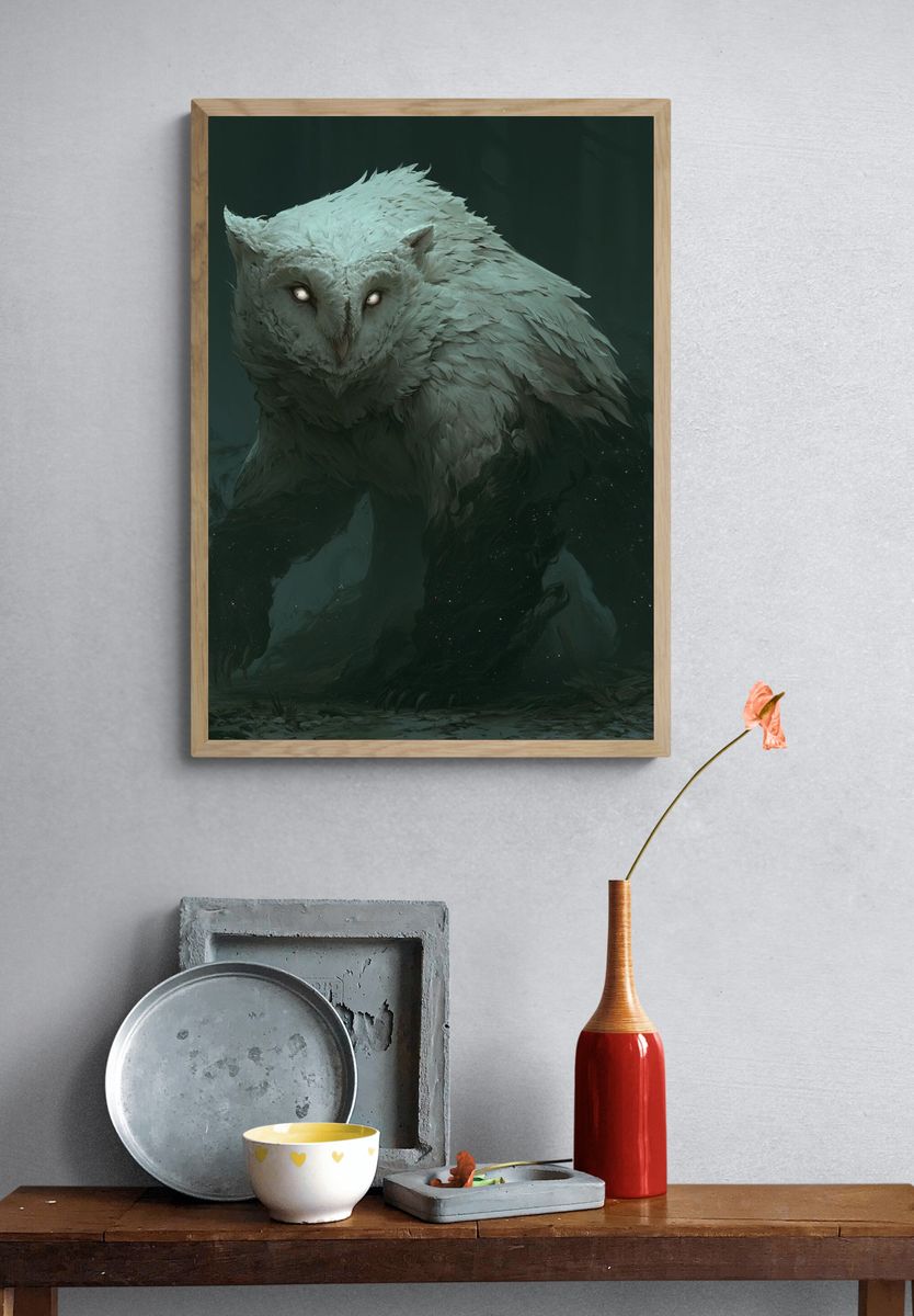 Ghost Owl Fantasy Illustration Poster. — room view 3