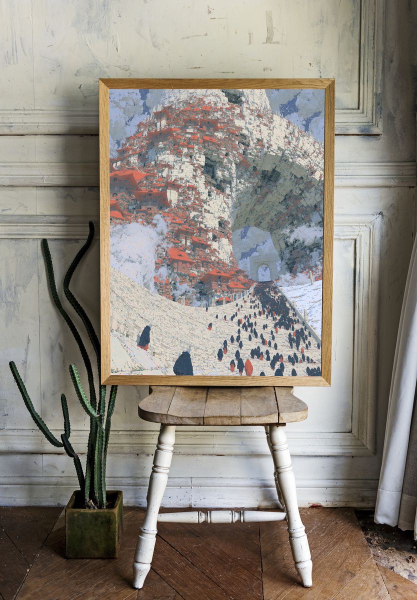 Mountain Temple Procession Illustration Poster. — room view 1