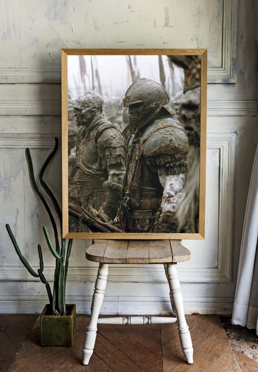 Ancient Warrior Lineup Illustration Print. room preview