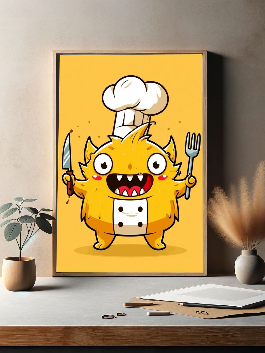 Chef Monster Cartoon Poster. — room view 2